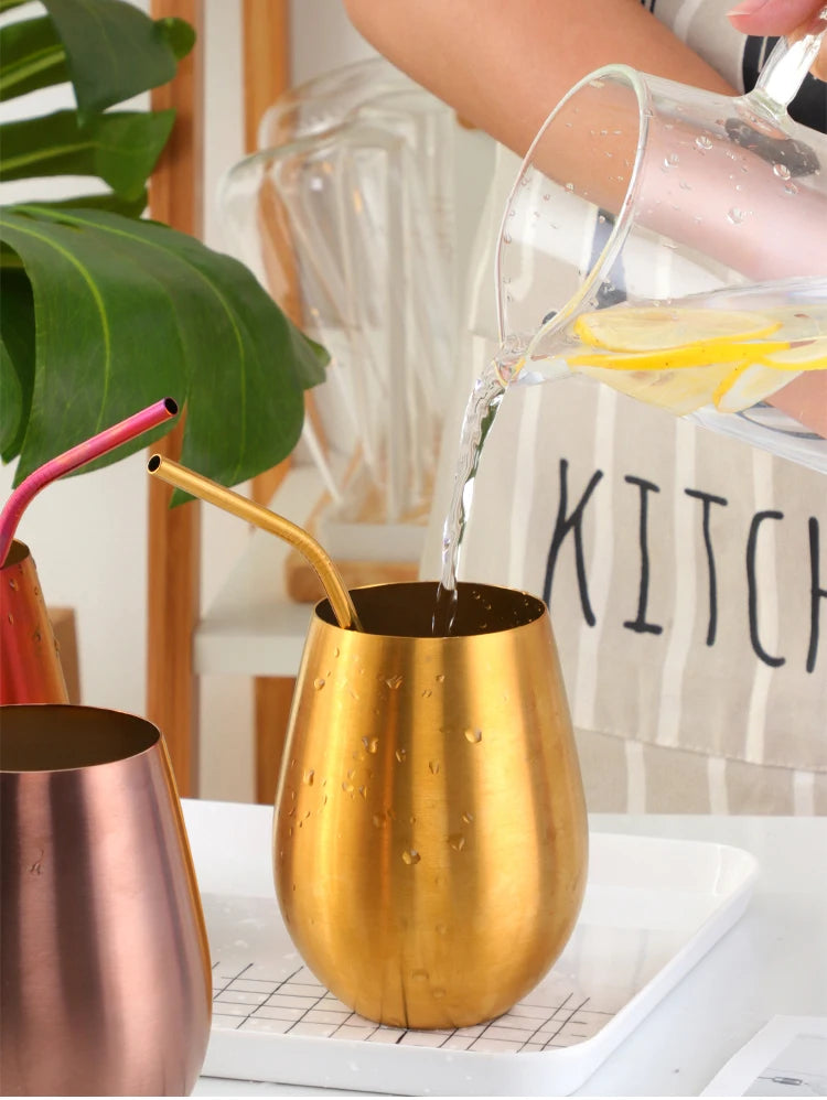 500ml Stainless Steel Beer Wine Cup Rose Gold Beer Tumbler Cocktail Juice Milk Cup Metal Drinking Mug for Bar Outdoor Drinkware