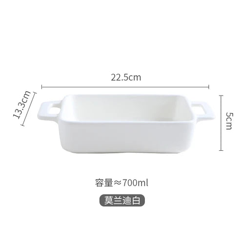 Binaural Rectangular Ceramic Plate Oven Dedicated Bakeware Dinner Plate Decorative Tableware Baking Bowl Dish Fruit Salad Bowl