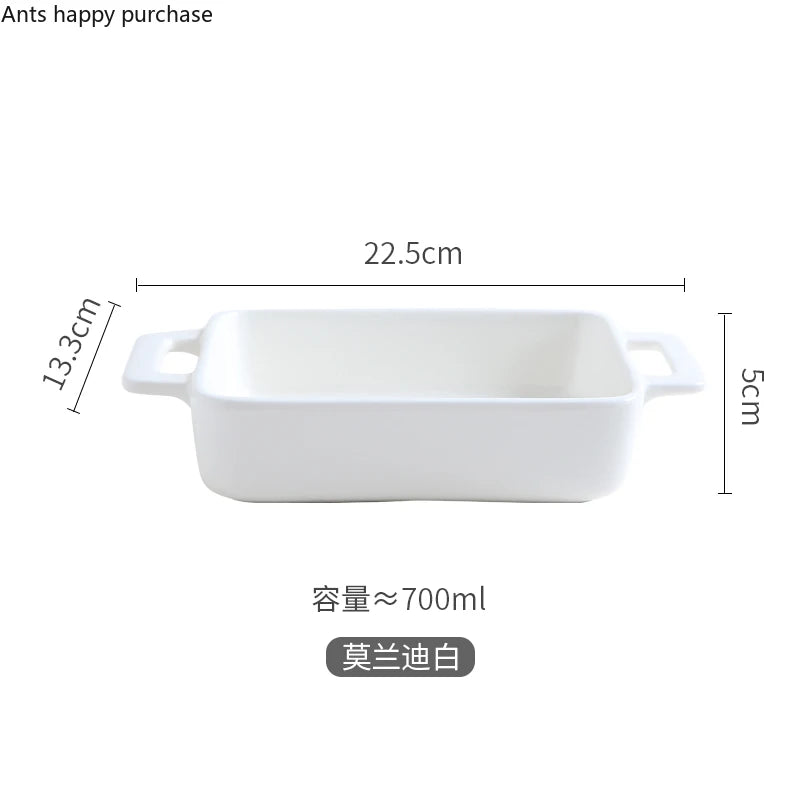 Binaural Rectangular Ceramic Plate Oven Dedicated Bakeware Dinner Plate Decorative Tableware Baking Bowl Dish Fruit Salad Bowl
