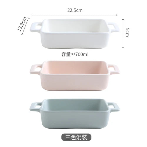 Binaural Rectangular Ceramic Plate Oven Dedicated Bakeware Dinner Plate Decorative Tableware Baking Bowl Dish Fruit Salad Bowl