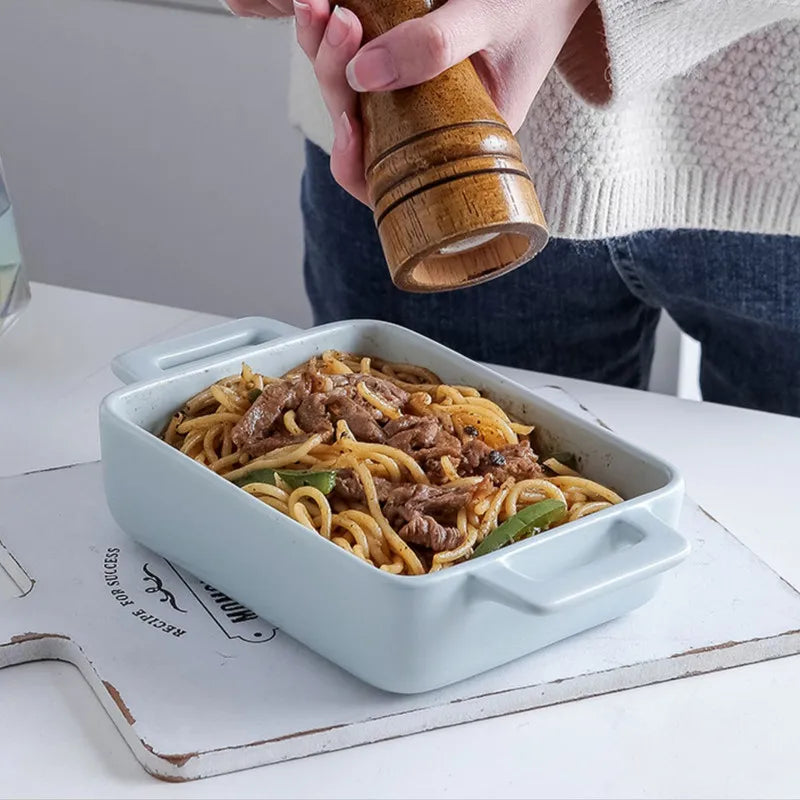 Binaural Rectangular Ceramic Plate Oven Dedicated Bakeware Dinner Plate Decorative Tableware Baking Bowl Dish Fruit Salad Bowl