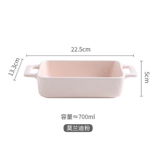 Binaural Rectangular Ceramic Plate Oven Dedicated Bakeware Dinner Plate Decorative Tableware Baking Bowl Dish Fruit Salad Bowl