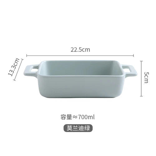 Binaural Rectangular Ceramic Plate Oven Dedicated Bakeware Dinner Plate Decorative Tableware Baking Bowl Dish Fruit Salad Bowl