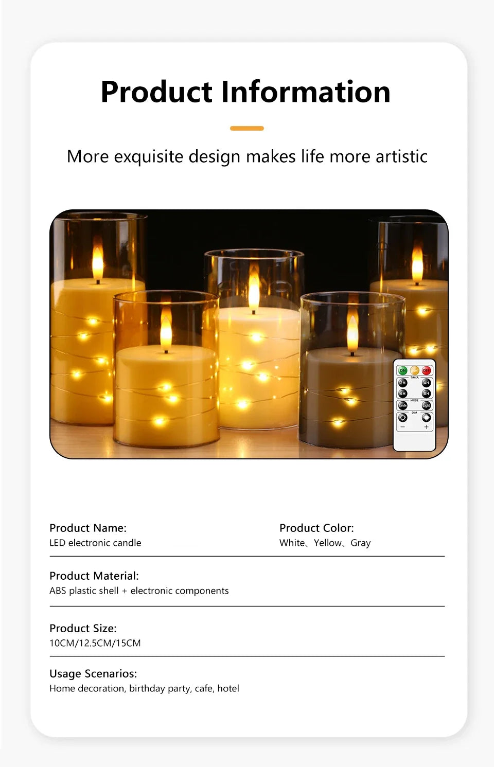 Flameless LED Candles with Embedded Star String Battery Operated Flickering Pillar Candle Light with Remote and Timer Home Decor