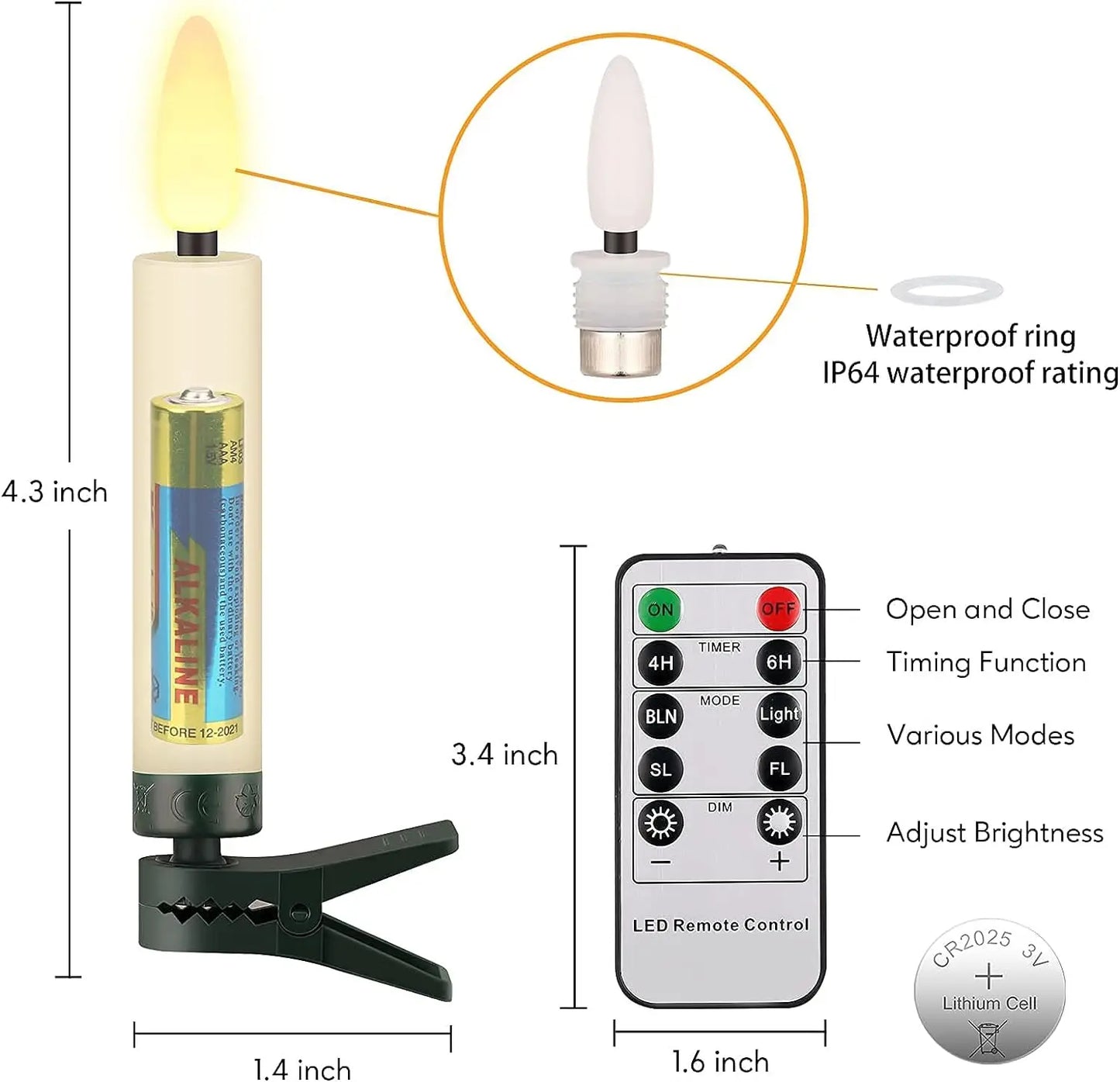 Pack of 10 LED Christmas Tree clip Candles Remote controlled w/Timer Battery Operated Flickering 3D wick Taper Candle Lighting