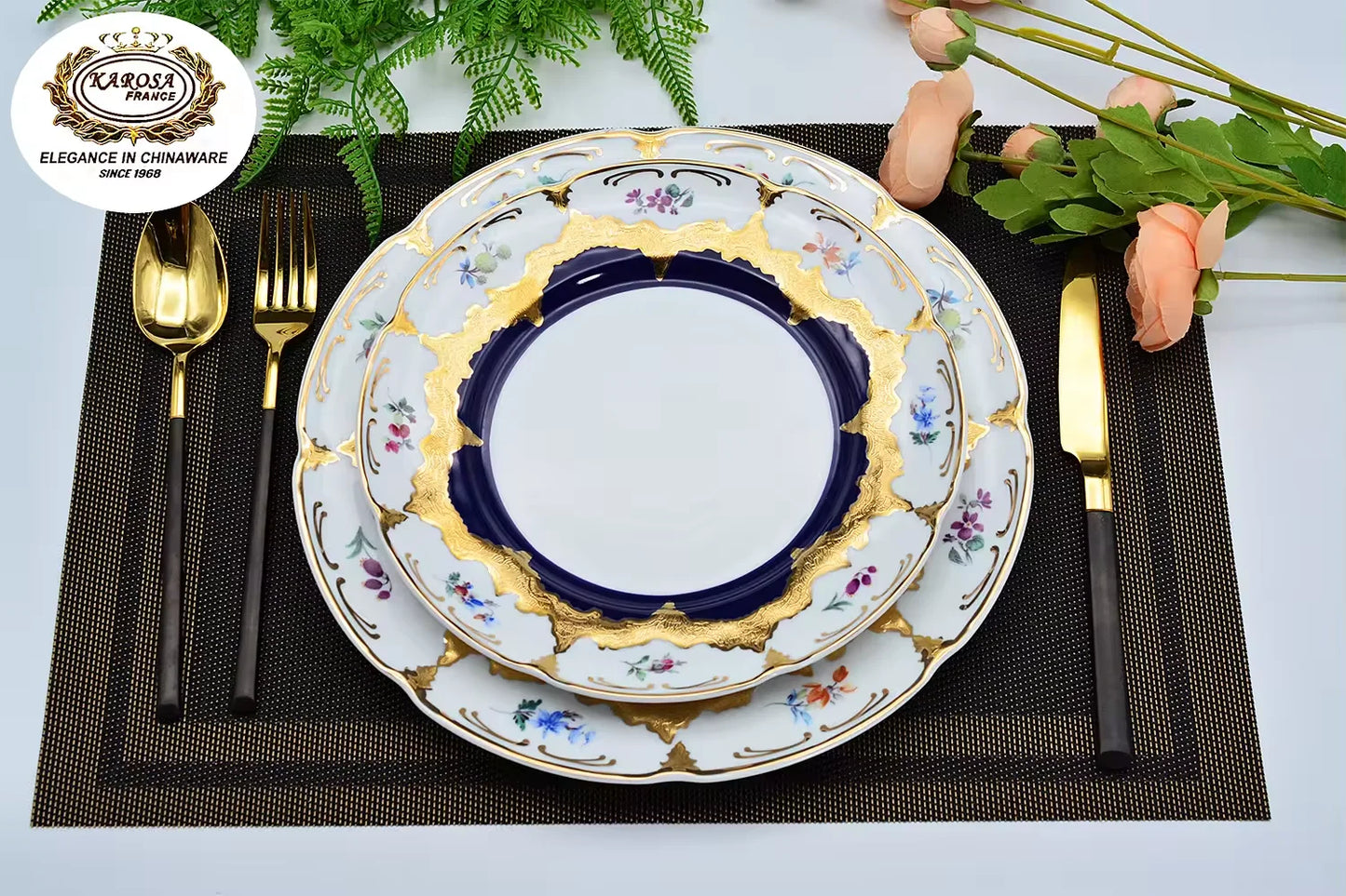 24pcs Germany 24K handmade gold top quality embossed gold decoration dinner dish plate set bowl sets with gift packing