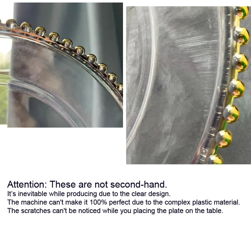 1pcs Premium Clear Plastic Charger Plates with Gold Beads Rim, Decorative Service Plate for Party, Wedding and Events