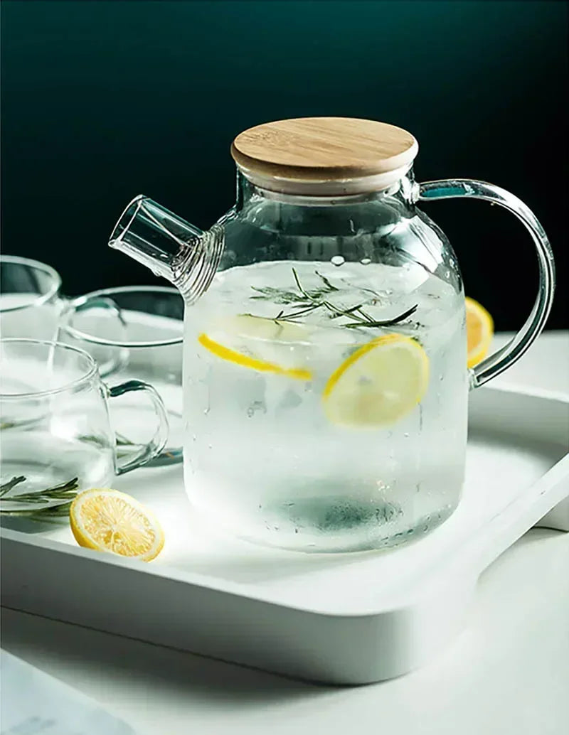 1.8L Transparent Borosilicate Glass Teapot Heat-Resistant Large Clear Tea Pot Flower Tea Set Puer Kettle Cup Office Home Tool