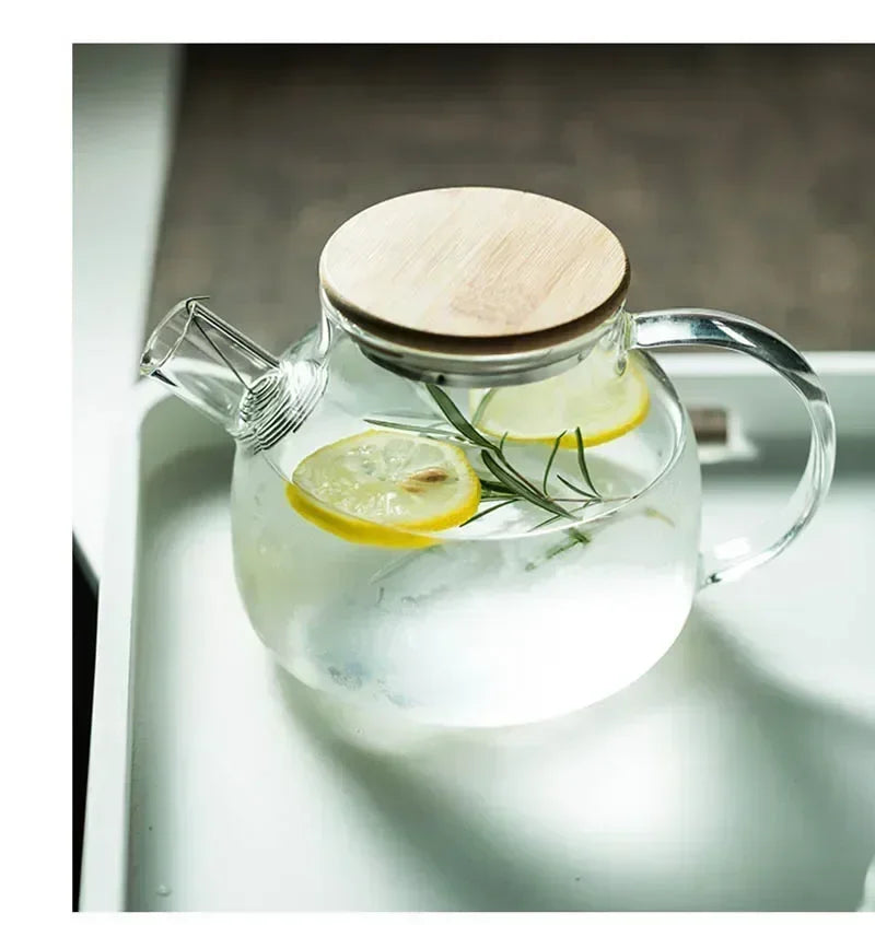 1.8L Transparent Borosilicate Glass Teapot Heat-Resistant Large Clear Tea Pot Flower Tea Set Puer Kettle Cup Office Home Tool