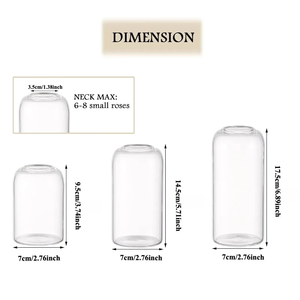 3Pcs/set Clear Small Glass Bud Vases in Bulk Modern Cylinder Glass Vase for Wedding Party Dining Table Centerpieces Decoration