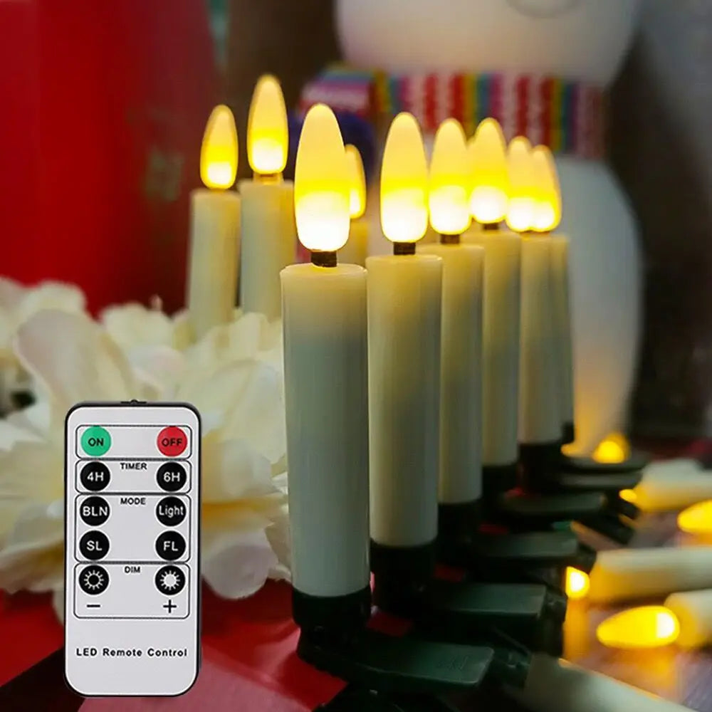 Pack of 10 LED Christmas Tree clip Candles Remote controlled w/Timer Battery Operated Flickering 3D wick Taper Candle Lighting