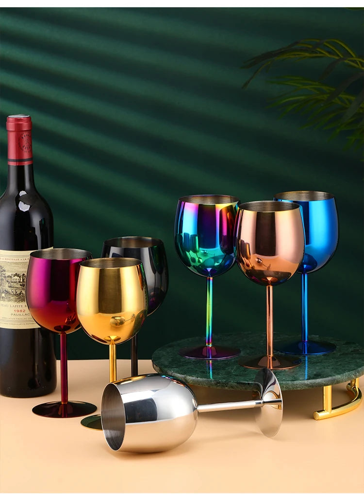2PCS 350ml Wine Glass Stainless Steel Gold Goblet Champagne Cups Metal Juice Drinking Glass Luxury Barware Kitchen Tools