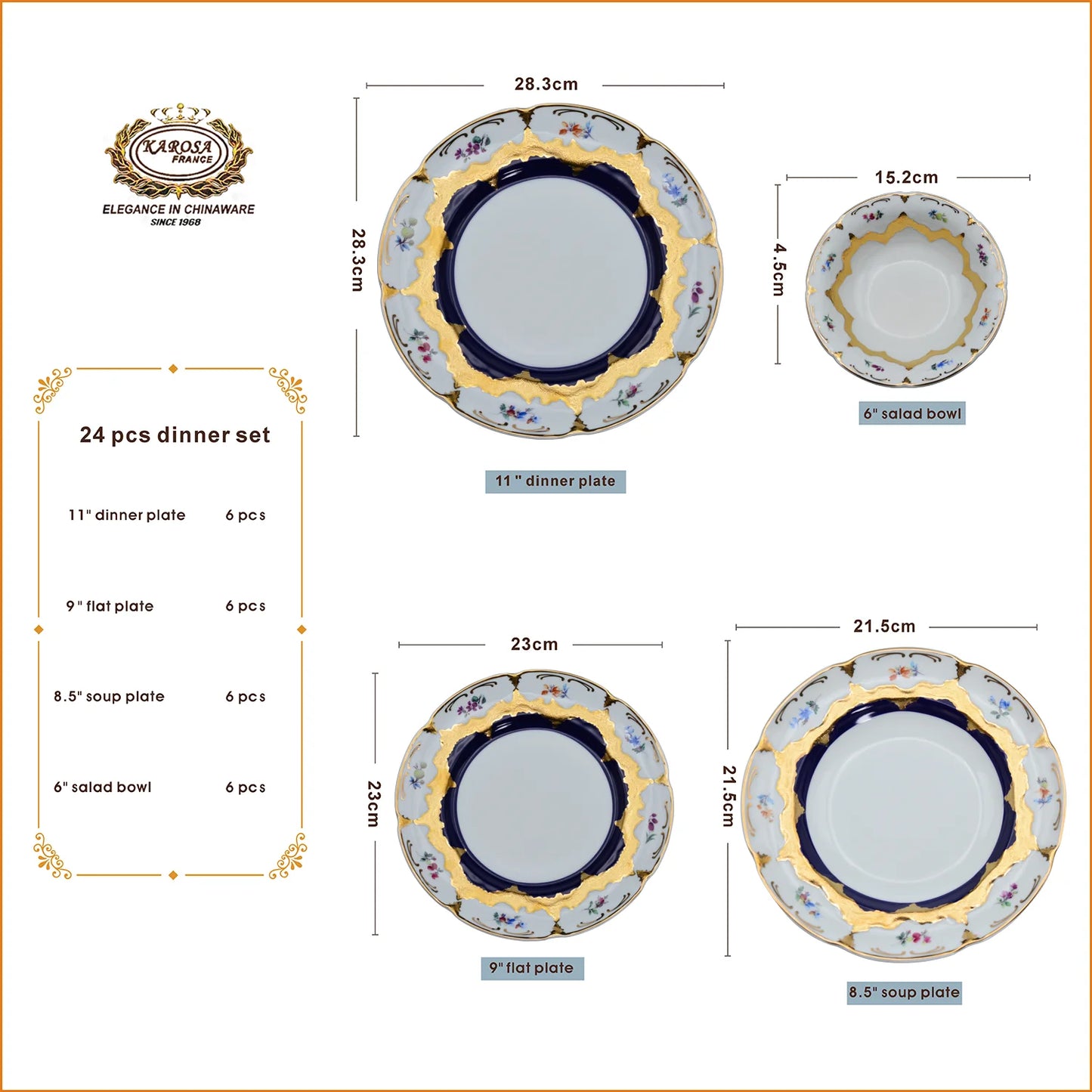 24pcs Germany 24K handmade gold top quality embossed gold decoration dinner dish plate set bowl sets with gift packing