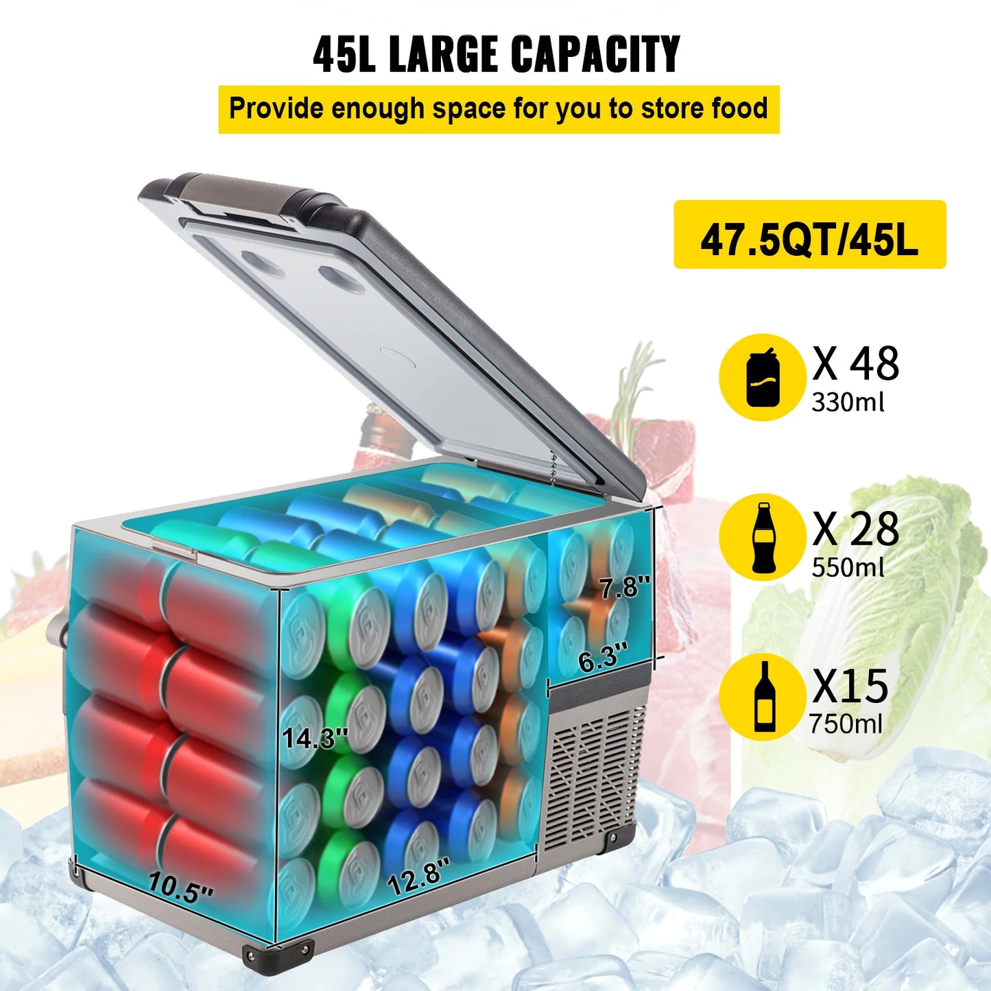 VEVOR 20L 22L 35L 45L 55L Car Refrigerator Mini Fridge Freezer Portable Compressor Cooler 12/24V DC 110-240V Ice Box for Camping