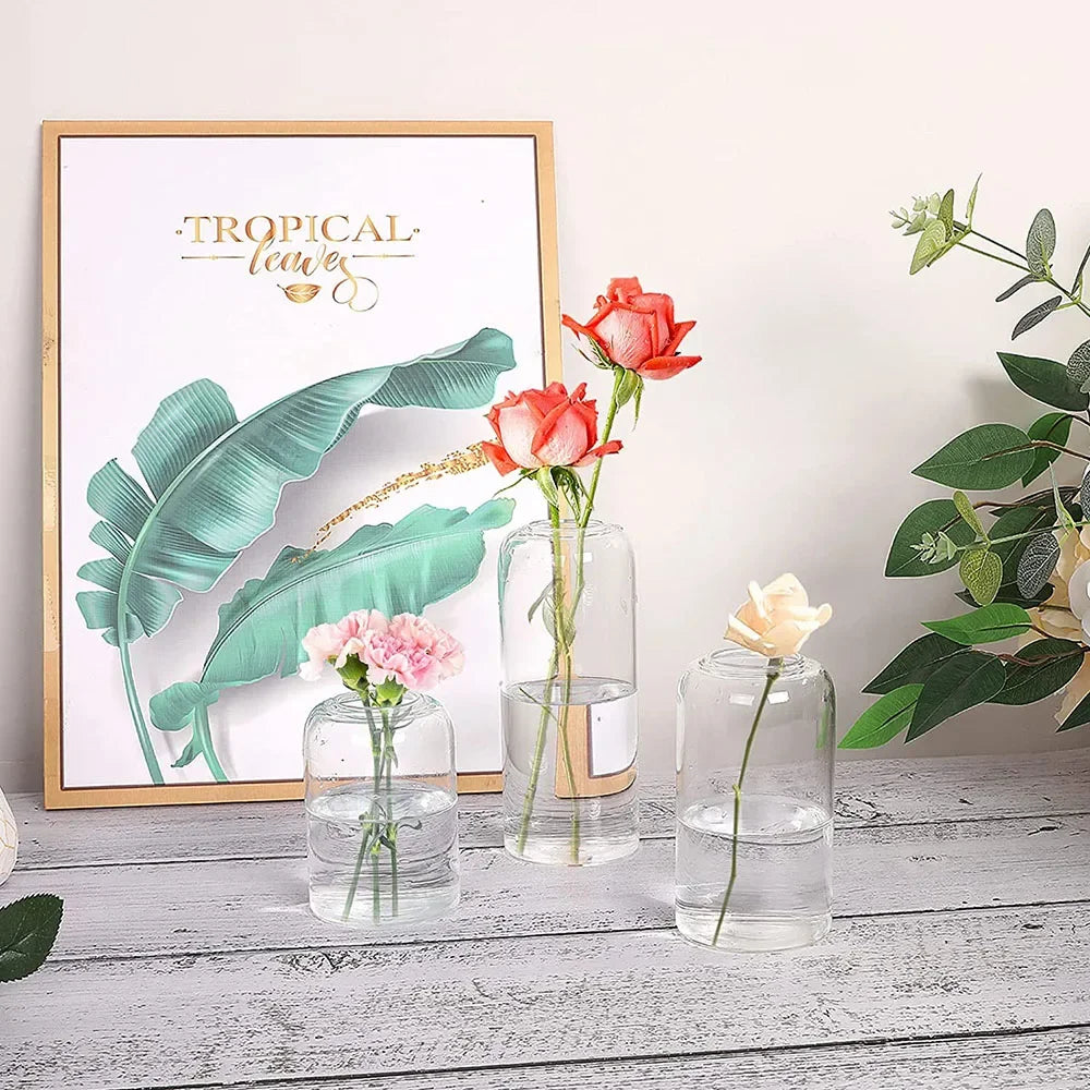 3Pcs/set Clear Small Glass Bud Vases in Bulk Modern Cylinder Glass Vase for Wedding Party Dining Table Centerpieces Decoration