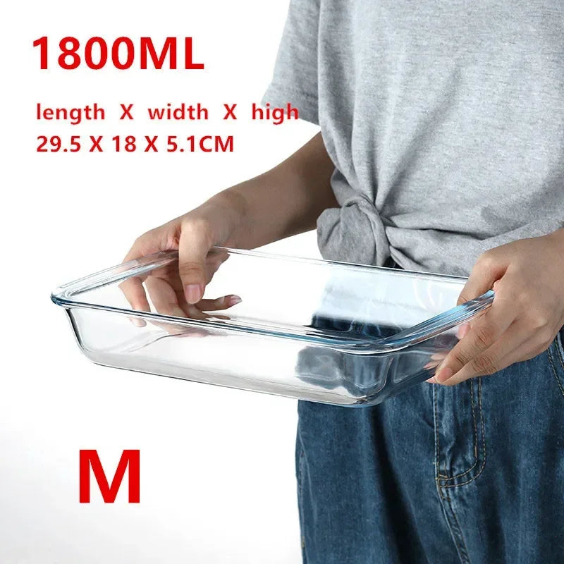 Large Capacity Toughened Glass Baking Dish Pan Oven Basics Plate Bakeware Non-Stick Kitchen Tool Cheese Rice Storage Tray