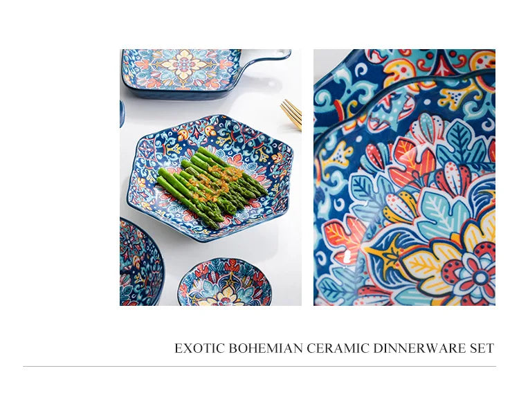 Baroque dish set Creative ceramic tableware Rice rice bowl soup noodles large bowl Household handle bowl Fish plate dish