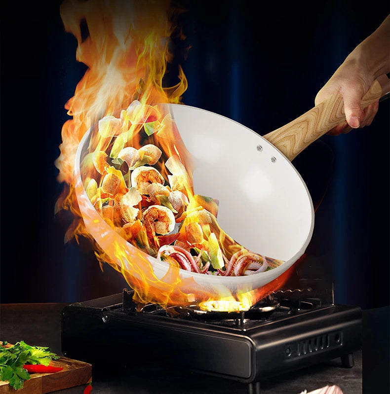 30cm Ceramic Wok Frying Pan Non-Stick Pan Home Steak Skillet Pancake Fried Induction Cooker Gas Stove Saucepan kitchen Cookware