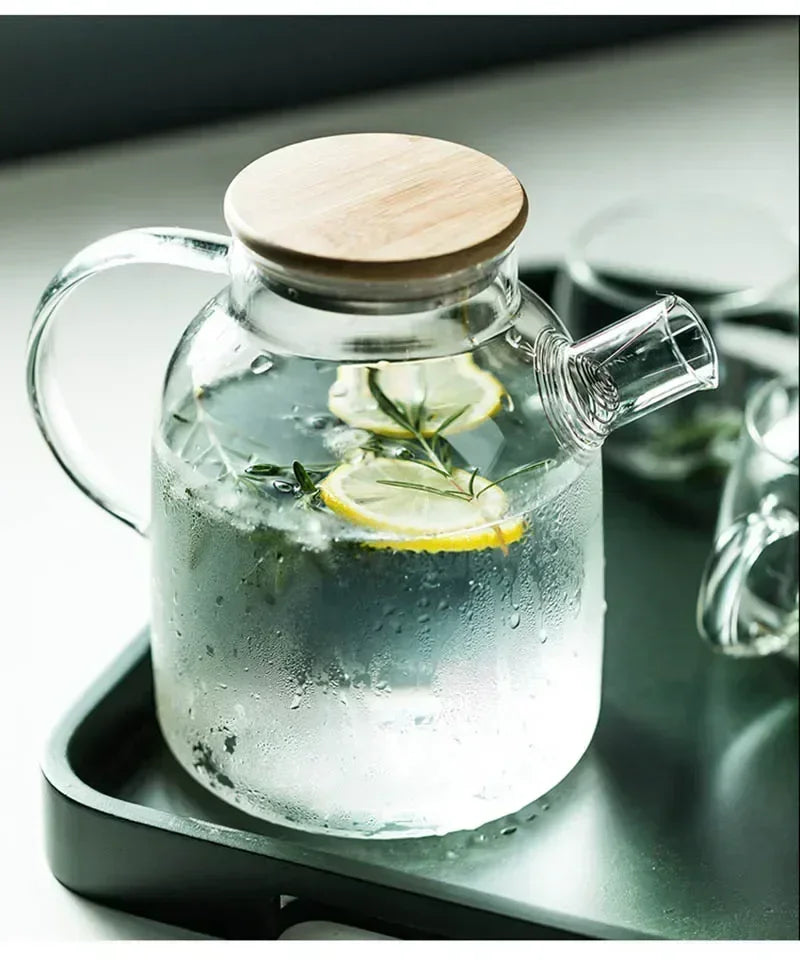 1.8L Transparent Borosilicate Glass Teapot Heat-Resistant Large Clear Tea Pot Flower Tea Set Puer Kettle Cup Office Home Tool