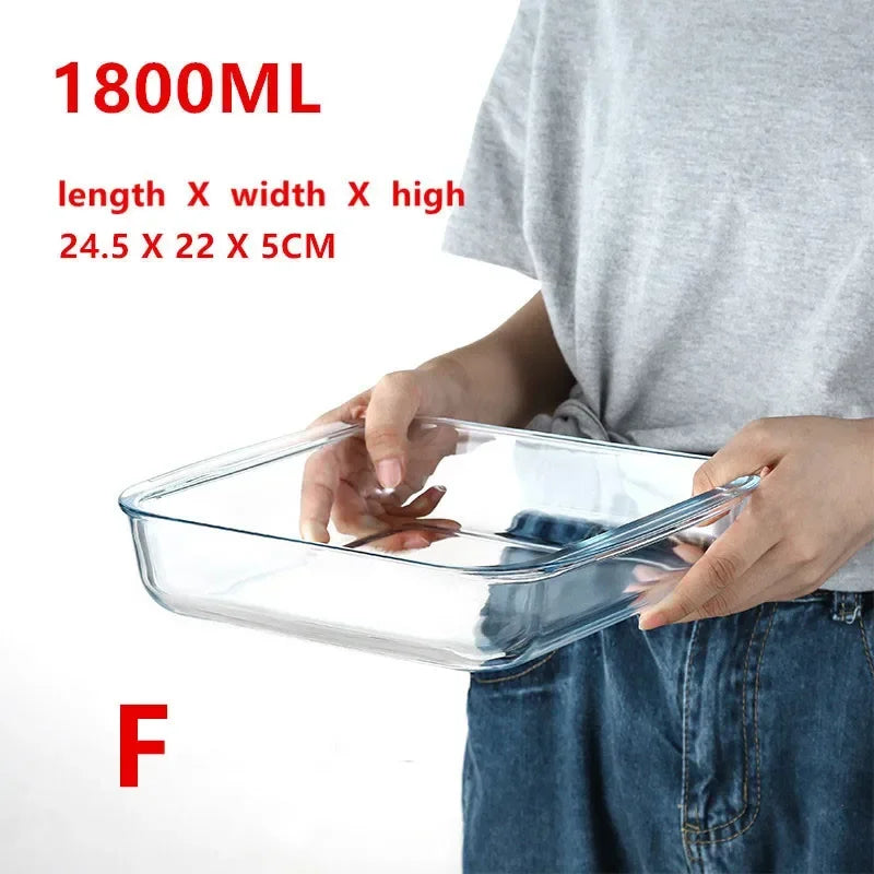 Large Capacity Toughened Glass Baking Dish Pan Oven Basics Plate Bakeware Non-Stick Kitchen Tool Cheese Rice Storage Tray