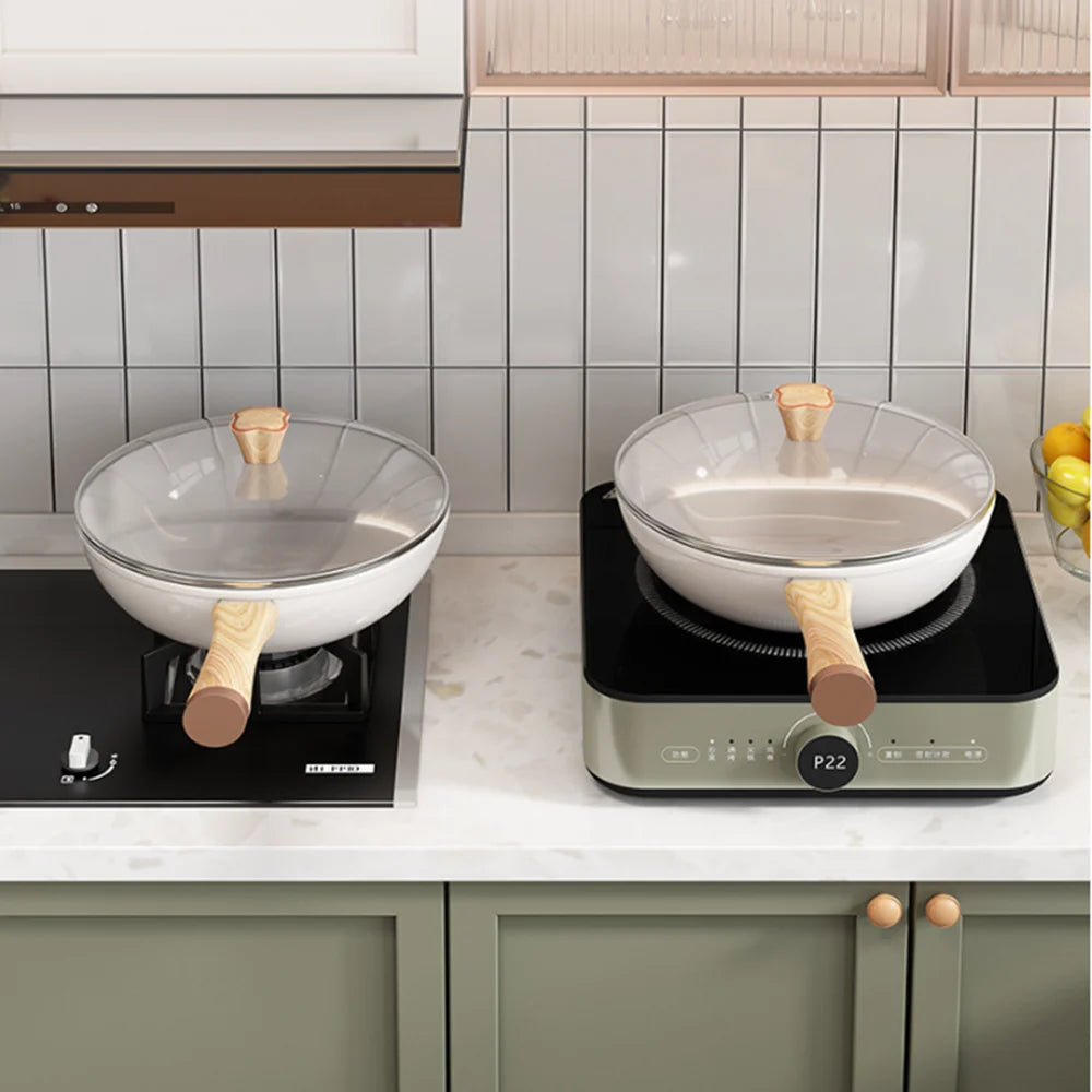 30cm Ceramic Wok Frying Pan Non-Stick Pan Home Steak Skillet Pancake Fried Induction Cooker Gas Stove Saucepan kitchen Cookware