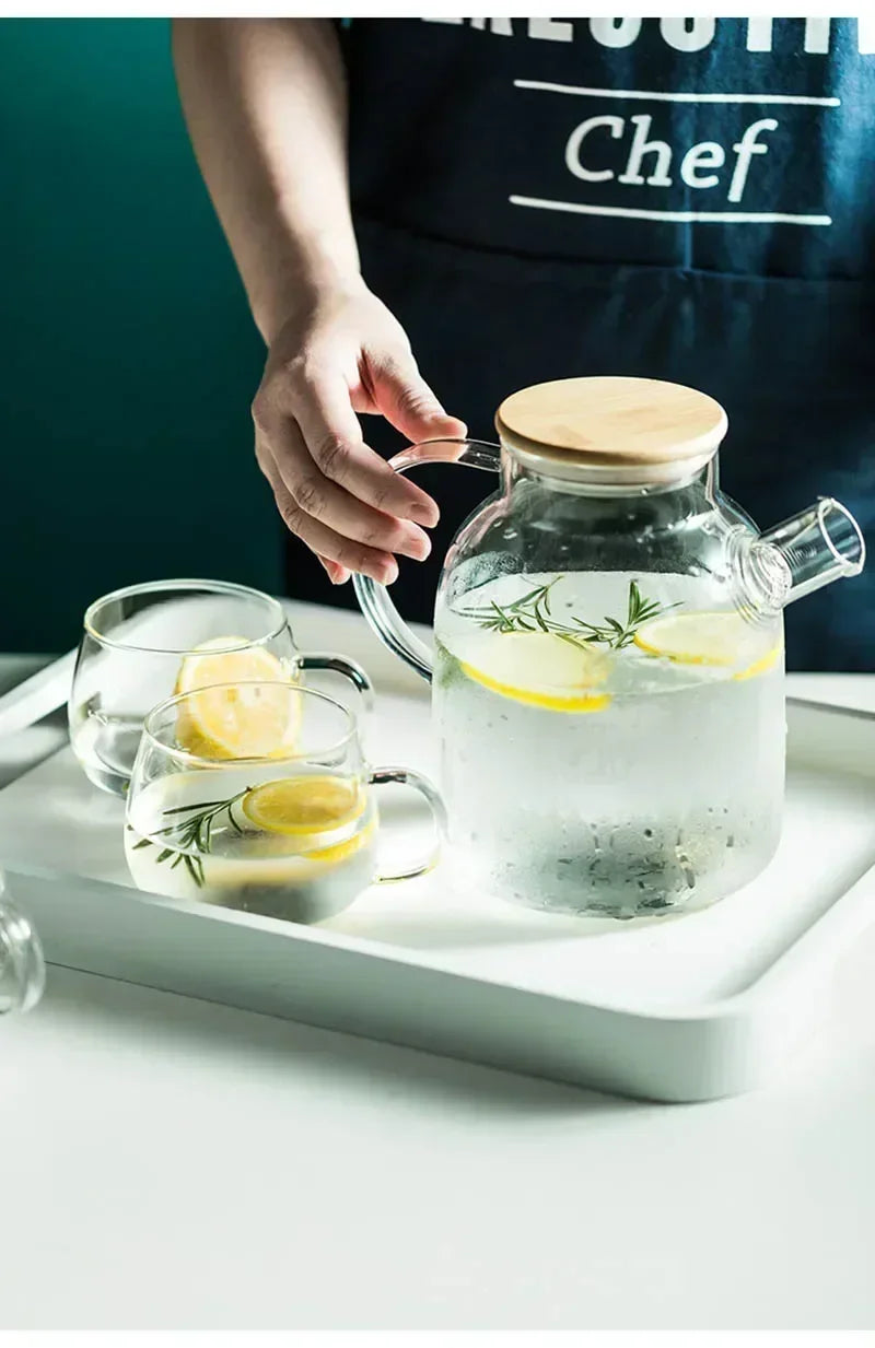 1.8L Transparent Borosilicate Glass Teapot Heat-Resistant Large Clear Tea Pot Flower Tea Set Puer Kettle Cup Office Home Tool