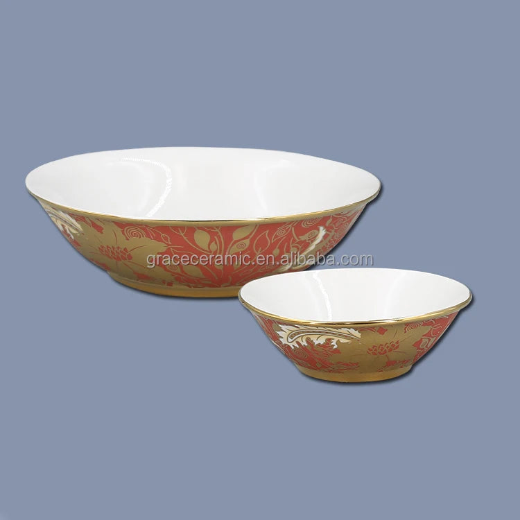 Kitchen Dinner Sets Plates Gold Plated Flower Full Desgin Fine Porcelain Ceramic Bone China Dinner Set for 6 Person