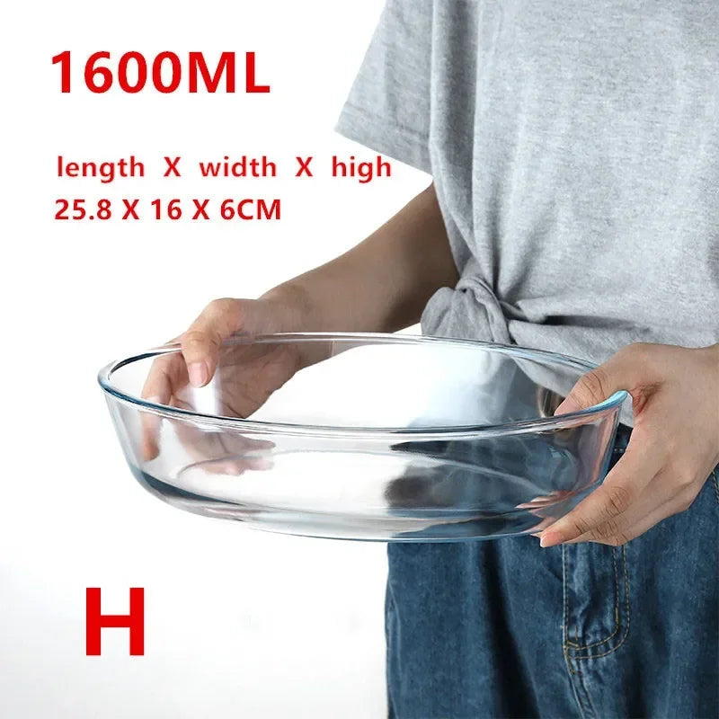 Large Capacity Toughened Glass Baking Dish Pan Oven Basics Plate Bakeware Non-Stick Kitchen Tool Cheese Rice Storage Tray