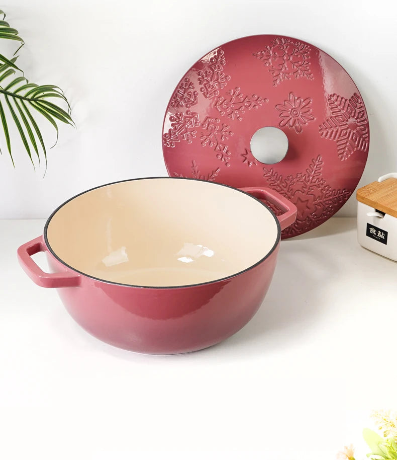 28cm Enameled Cast Iron Dutch Oven 6Qt Cast Iron Casserole Dish with Lid for Bread Baking And Stew Kitchen Cookware Braised Pot
