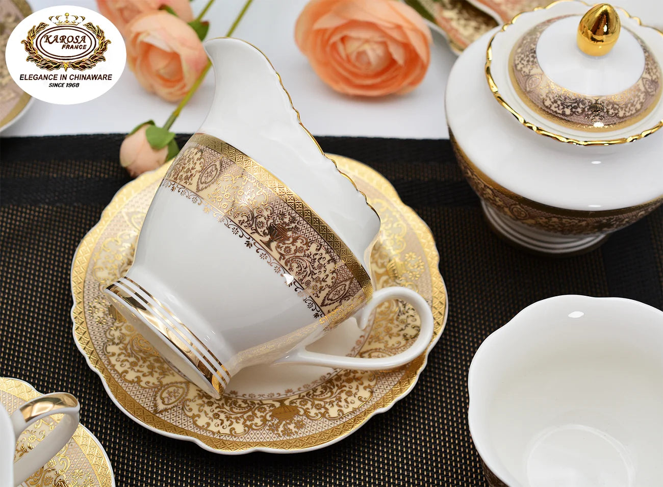 New fashionable shape for bone china dinner set embossed gold decoration from Germany style