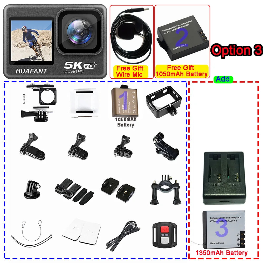 Action Camera G9SE 5K30FPS 4K60FPS 48MP 2.0 Touch LCD EIS Dual Screen Wi-Fi 170D DVR Webcam Waterproof 30M 5X Zoom Sports Camera