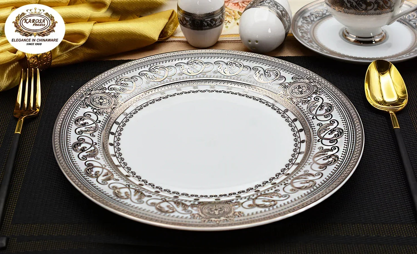 Bone China platinum decoration design tableware porcelain Dinner Soup Plate Gold Rim Dishes and bowl Set