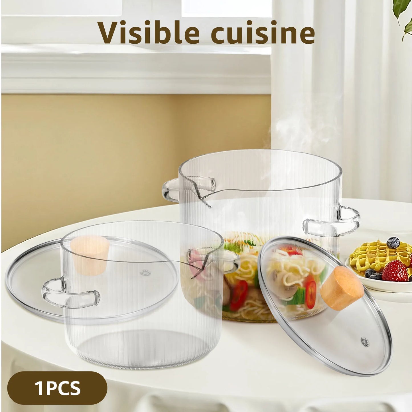 1.6/2.3L Glass Cooking Pot With Lid Glass Saucepan Cereal Bowls Pot for Stove High Borosilicate Clear Cooking Soup Baking Pans