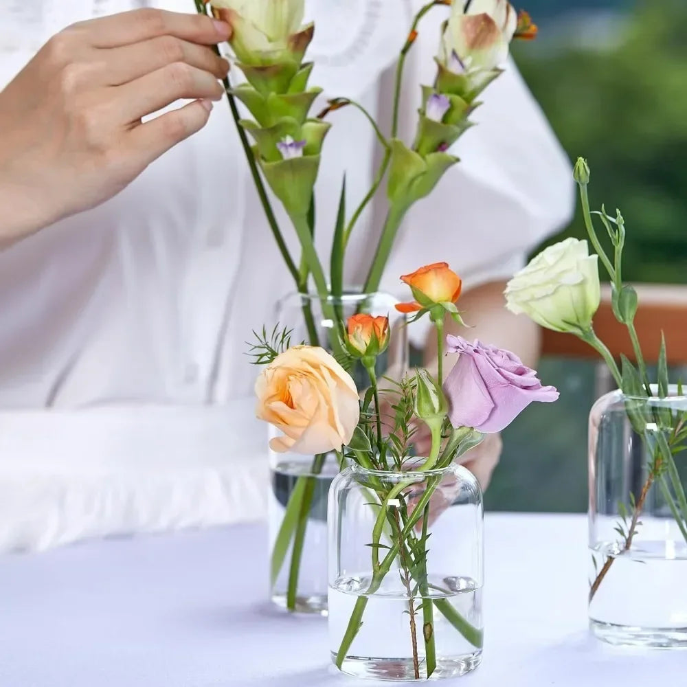 3Pcs/set Clear Small Glass Bud Vases in Bulk Modern Cylinder Glass Vase for Wedding Party Dining Table Centerpieces Decoration
