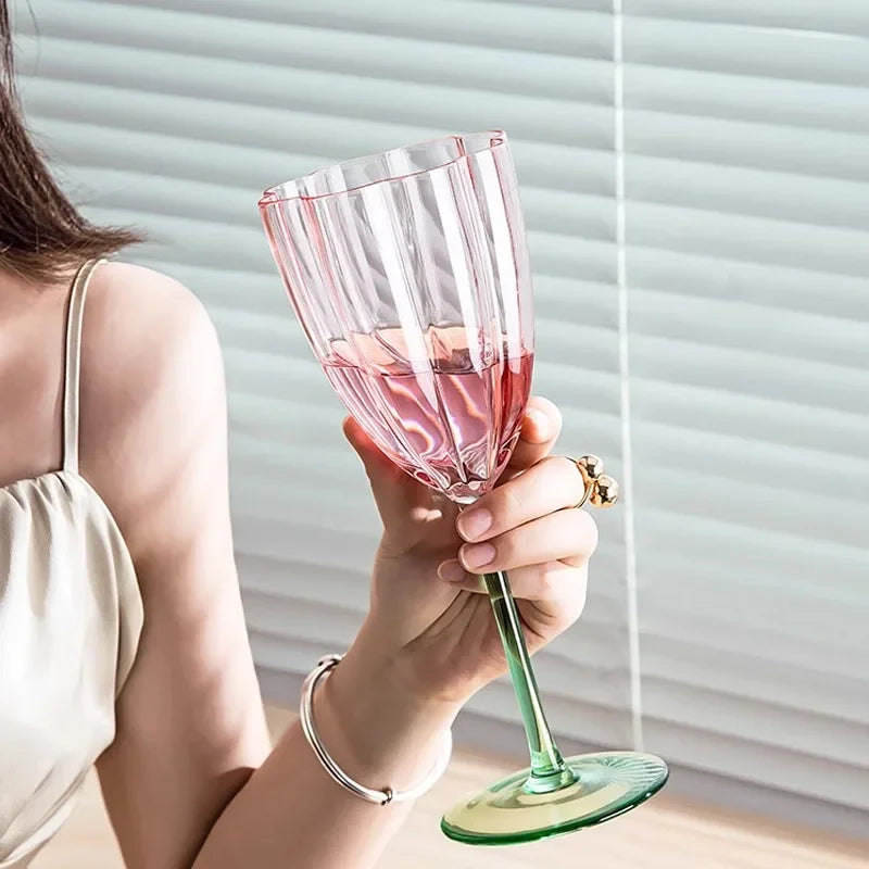 Glass Wine Glass Tall Champagne Glass Table Decor Party Wine Set Luxury Dining Room Kitchen Tableware Accessories Petal Shape