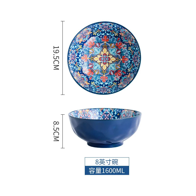 Baroque dish set Creative ceramic tableware Rice rice bowl soup noodles large bowl Household handle bowl Fish plate dish