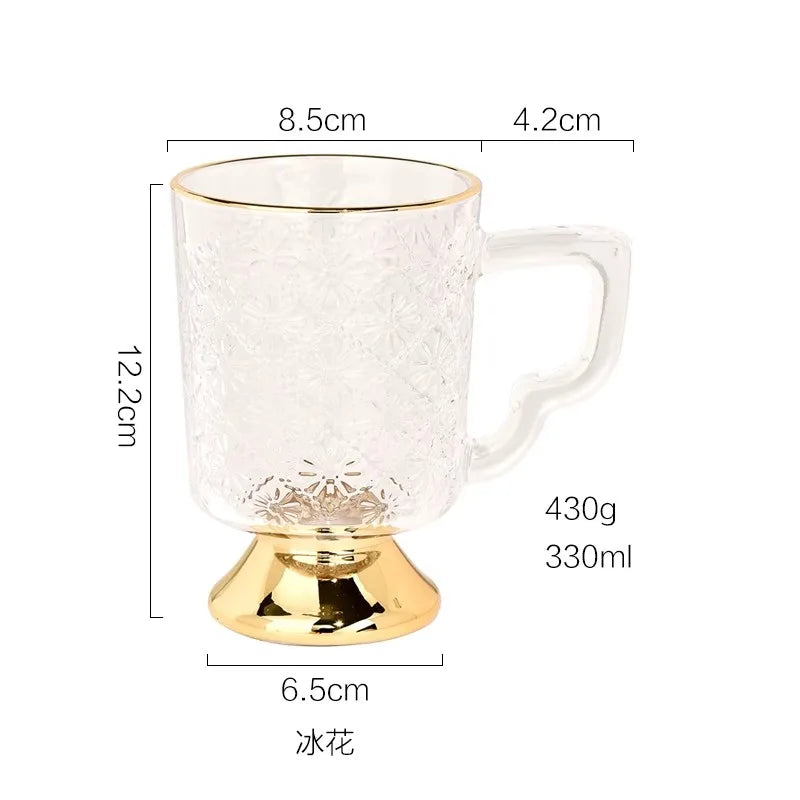 Gold Rimmed Tall Glass with Handle, Tall Beer Drinking Glass with Handle, Kitchen Bar, Barware, Drinkware Set, Light, Luxury