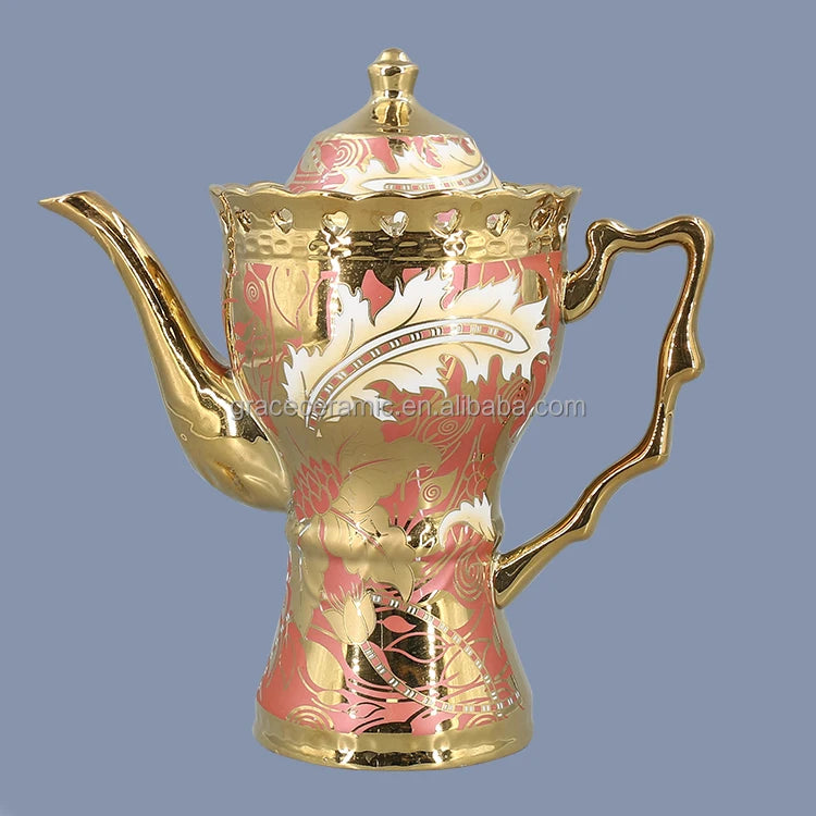 Kitchen Dinner Sets Plates Gold Plated Flower Full Desgin Fine Porcelain Ceramic Bone China Dinner Set for 6 Person