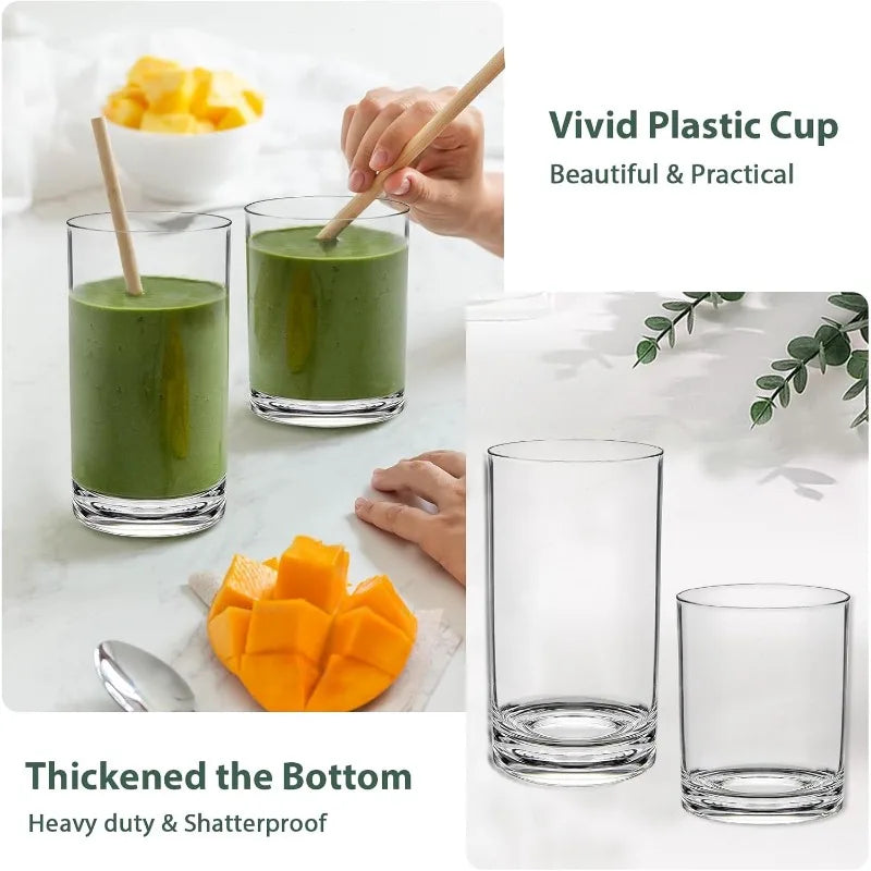 Plastic Cups Reusable Plastic Drinking Glasses Set of 12 - Unbreakable Plastic Tumblers - Acrylic Glasses Drinkware