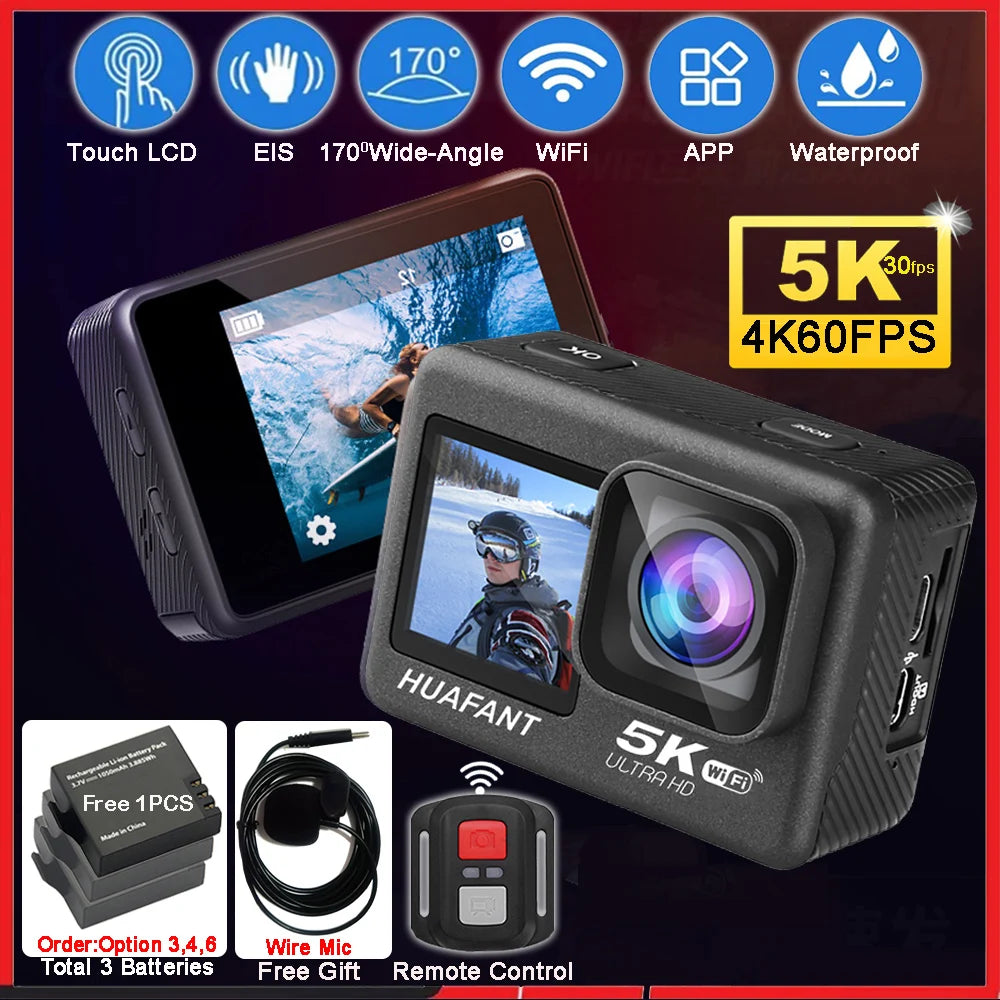 Action Camera G9SE 5K30FPS 4K60FPS 48MP 2.0 Touch LCD EIS Dual Screen Wi-Fi 170D DVR Webcam Waterproof 30M 5X Zoom Sports Camera