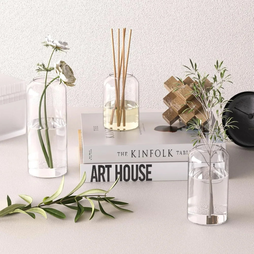3Pcs/set Clear Small Glass Bud Vases in Bulk Modern Cylinder Glass Vase for Wedding Party Dining Table Centerpieces Decoration
