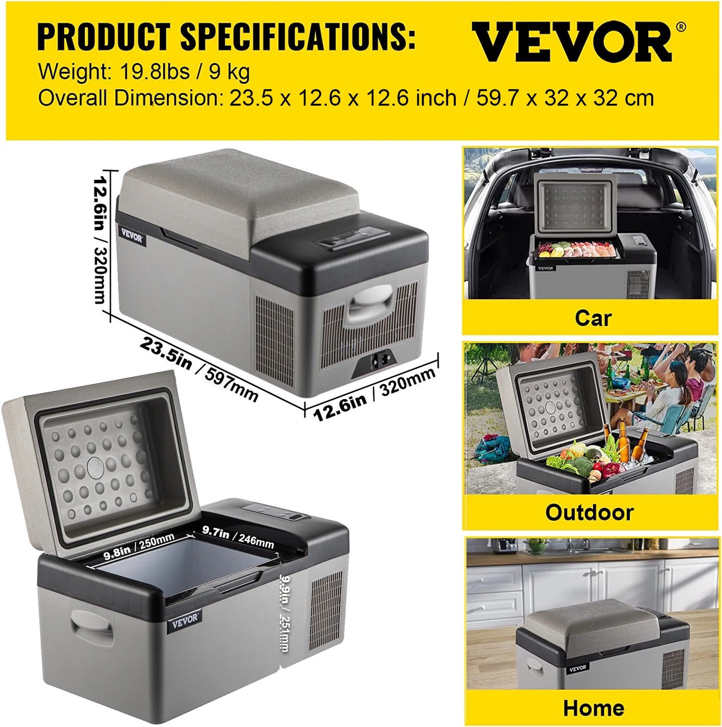 VEVOR 20L 22L 35L 45L 55L Car Refrigerator Mini Fridge Freezer Portable Compressor Cooler 12/24V DC 110-240V Ice Box for Camping
