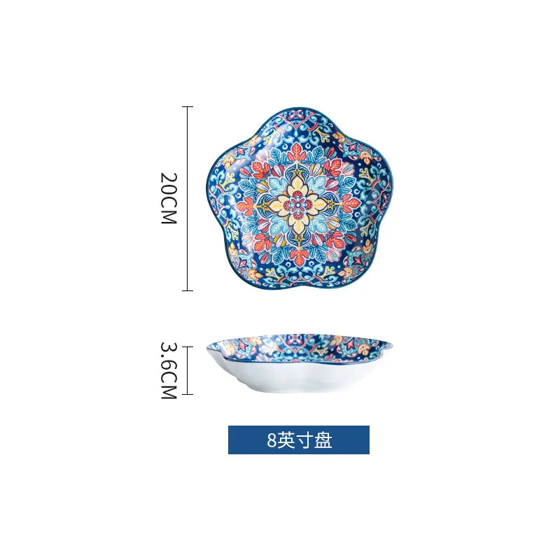 Baroque dish set Creative ceramic tableware Rice rice bowl soup noodles large bowl Household handle bowl Fish plate dish