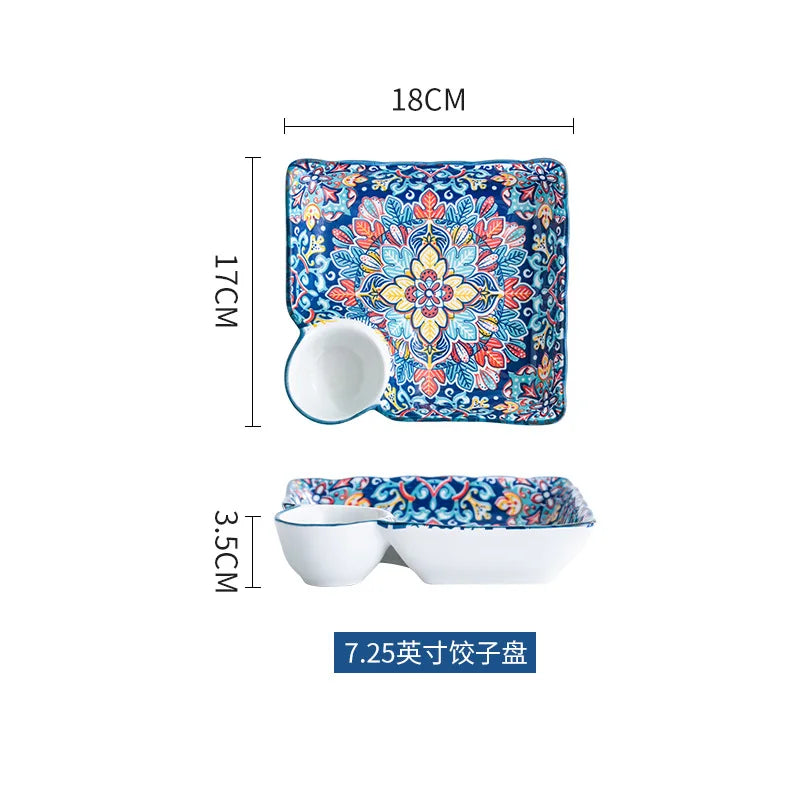 Baroque dish set Creative ceramic tableware Rice rice bowl soup noodles large bowl Household handle bowl Fish plate dish