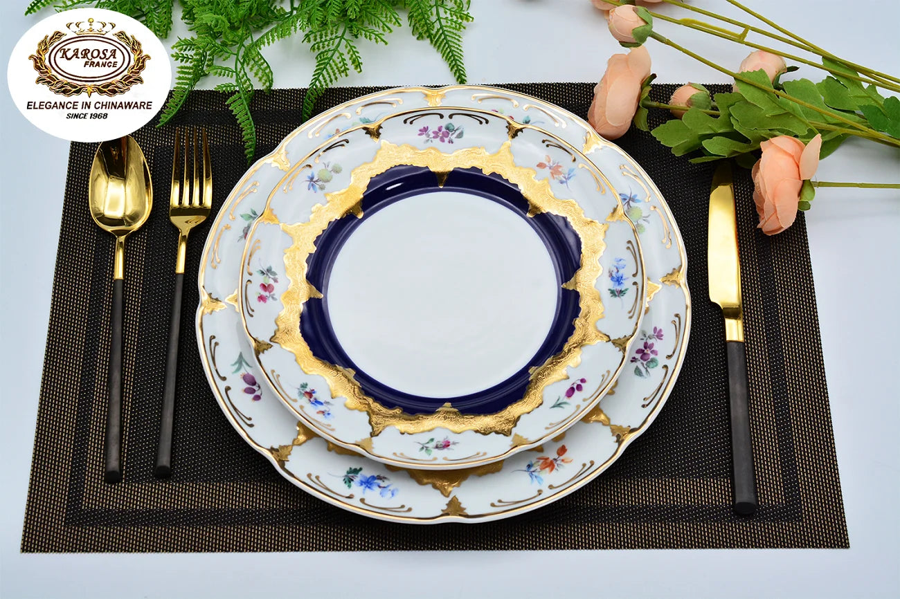 24pcs Germany 24K handmade gold top quality embossed gold decoration dinner dish plate set bowl sets with gift packing