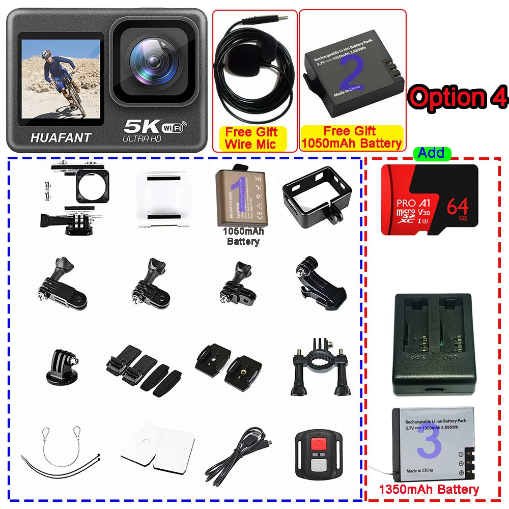 Action Camera G9SE 5K30FPS 4K60FPS 48MP 2.0 Touch LCD EIS Dual Screen Wi-Fi 170D DVR Webcam Waterproof 30M 5X Zoom Sports Camera