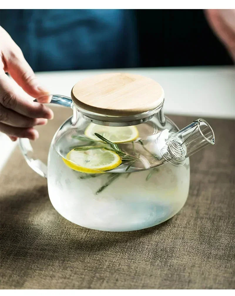 1.8L Transparent Borosilicate Glass Teapot Heat-Resistant Large Clear Tea Pot Flower Tea Set Puer Kettle Cup Office Home Tool