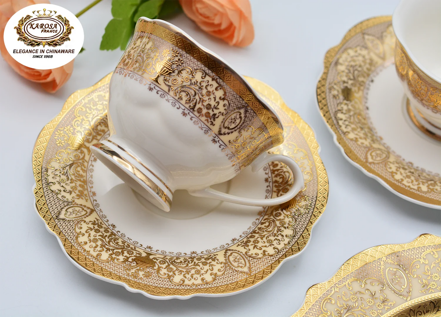 New fashionable shape for bone china dinner set embossed gold decoration from Germany style