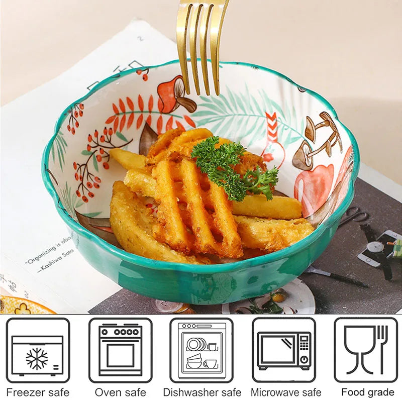 Ceramic Bakeware With Handle Forest Animals Baking Pan Underglaze Kitchen Tableware Salad Bowl Au Gratin Dishes