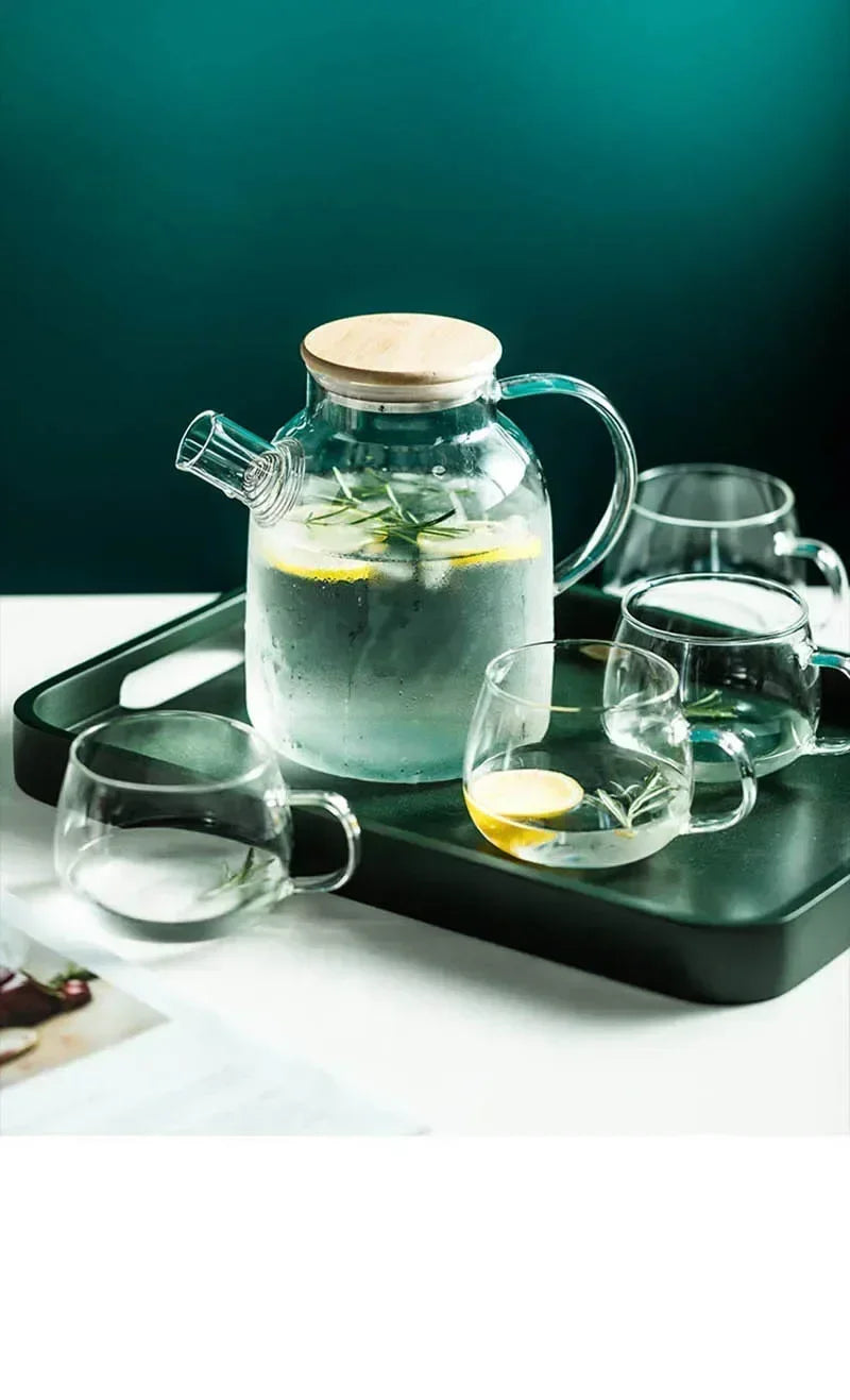 1.8L Transparent Borosilicate Glass Teapot Heat-Resistant Large Clear Tea Pot Flower Tea Set Puer Kettle Cup Office Home Tool